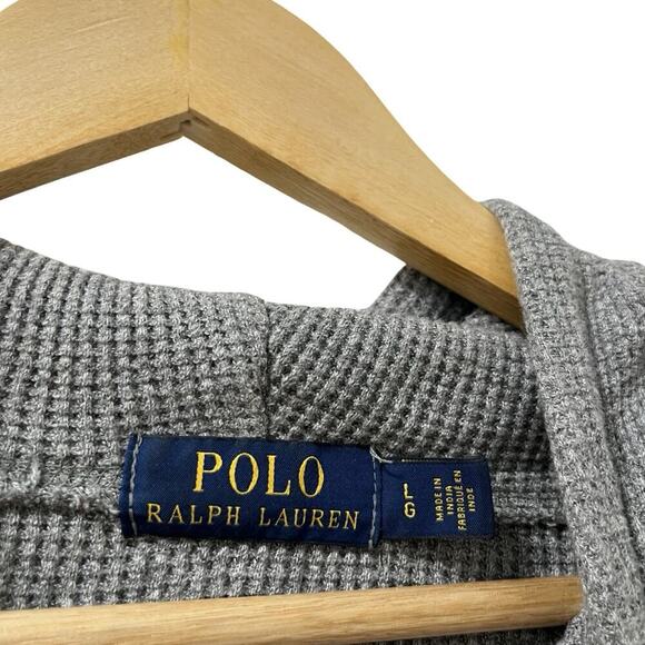 Polo Ralph Lauren Mens Thermal Waffle Knit Long Sleeve Hoodie Size L Gray Preppy - Picture 5 of 7